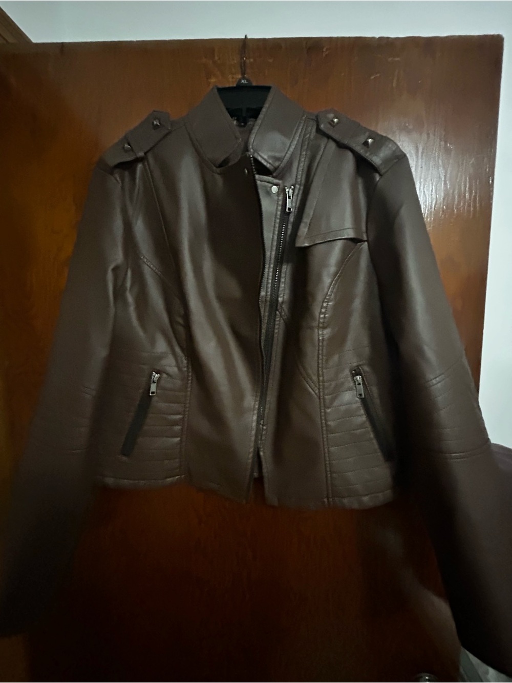 Women's Brown Faux Leather Moto Style Jacket